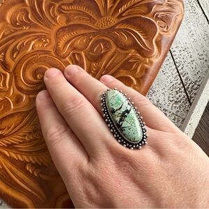 African Turquoise Jasper ring 7.5 oval gemstone sterling silver plated